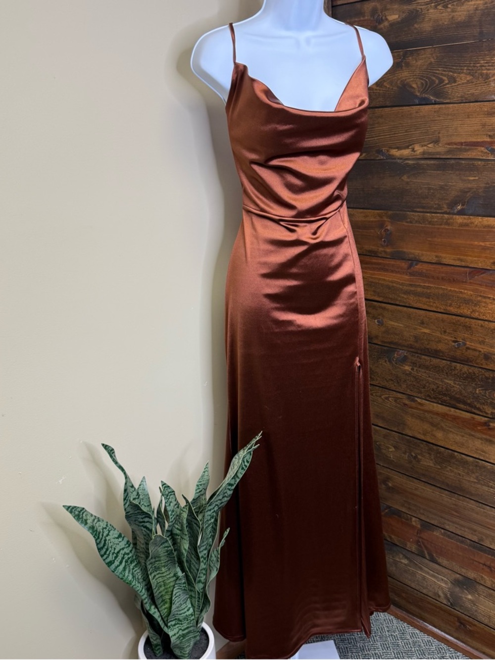 NWT Windsor rust orange  Satin Cowl Slip formal Maxi Dress